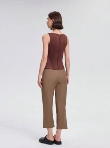 Casual Commuter Solid Color Fleece Effect Zip-Up Tank Top - Brown - View 2