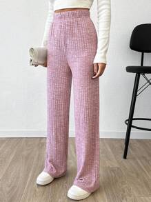 EURMUSE Pantalones rectos de unicolor casual para mujer - Rosa - Ver 3