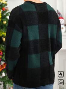 Manfinity Homme Men's Casual Christmas Plaid Pattern Knitted Sweater, Autumn/Winter