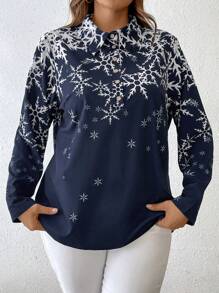 SHEIN Clasi Áo sơ mi dài tay in hình bông tuyết dệt Giáng sinh dành cho nữ, trang phục thường ngày cho kỳ nghỉ, mùa thu/đông - Nhiều màu - Xem 6