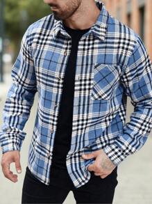 Manfinity Homme Men's Casual Plaid Patchwork Chest Pocket Shacket - Multicolor - View 1