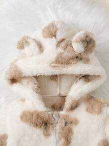 SHEIN Young Boy Cute Bear Graphic Reversible Flannel Hooded Long Sleeve Footed Jumpsuit Sleepwear - White - View 5