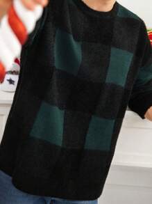 Manfinity Homme Men's Casual Christmas Plaid Pattern Knitted Sweater, Autumn/Winter