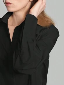Ontre 2025 Autumn New Women's Casual Loose Vacation Matching Shirt, Black Long Shirt, Women's Shirt, Women's Button-Up Shirt, Commuting, Summer Business Casual Beach Birthday Party Outfit, Women's Teacher Uniform Shirt, Women's Office Wear - Black - View 4