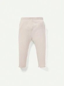 Cozy Pixies 2pcs/Set Baby Girl Solid Color Round Neck Ruffle Hem Long Sleeve Top And Legging Pants