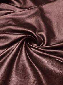 Slaydiva 1pc Casual Black Multi-Pocket Skinny PU Leggings - Rust Brown - View 7