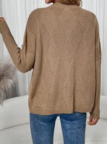SHEIN LUNE Women's Solid Color V-Neck Casual Pullover Sweater Knit Pullover Fall Winter - Khaki - View 2