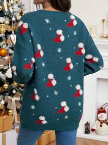 SHEIN Maternity Christmas Sweater, Women Knitted Pullover, Blue, Suitable For Autumn And Winter - Teal Blue - View 5