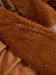 SHEIN MOD 女士复古大衣，蓬松与 PU 皮革撞色，金属纽扣开合，立领，秋冬，保暖，冬季女士大衣 - 咖啡棕 - 查看 5