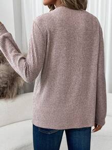 EMERY ROSE Solid Rib Brushed Warm And Comfortable Round Neck Long Sleeve Casual Everyday Wear Women T-Shirt, Autumn/Winter Business Casual Woman - Dusty Pink - View 2