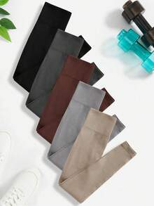 SHEIN 纯色高腰紧身休闲运动紧身裤，适合瑜伽 - 彩色 - 查看 2