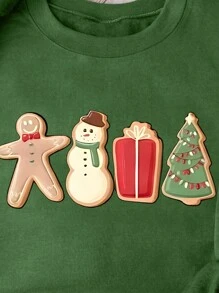 Calvaya Plus Size Women Cartoon Print Fleece Sweatshirt For Christmas, Casual Autumn/Winter