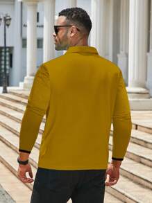 Manfinity Homme 秋季男士大码休闲纯色长袖 Polo 衫 - 黃色 - 查看 2