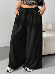 SHEIN EZwear Pantalones casuales de talla grande con cintura ajustable y pierna ancha