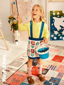 SHEIN 2pcs Young Girls Floral Print Long Sleeve Ruffle Collar Blouse & Pinafore Skirt Sweater Set, Cute/Retro/Casual, Suitable For School And Outdoor, Spring/Autumn/Winter - Multicolor - View 11