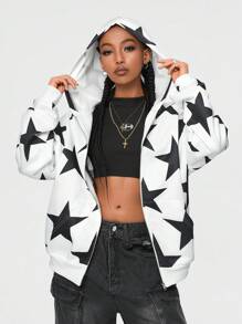 SHEIN EZwear Girls Winter Rapper Athleisure USA Graphics Keep Warm Over Size Long Sleeve Hoodies