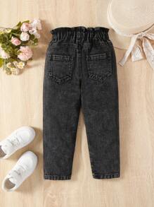 SHEIN Jeans pour jeunes filles, design déchiré tendance, taille élastique, pantalon en denim décontracté, ajusté et simple