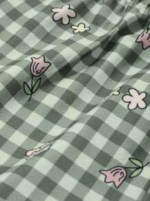 DAZY Plaid & Cute Print Loose Fit Pajama Pants, Fall - Green - View 9