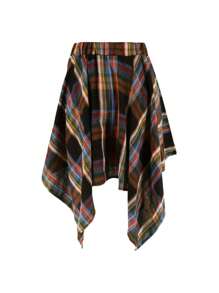 Women's Spring Half Mini Skirt With Elastic Waist And Asymmetric Hem In Color Check Pattern - Multicolor - View 8