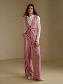 Anewsta Pijama elegante de mujer con efecto pana, decoración de bolsillo falso para uso diario