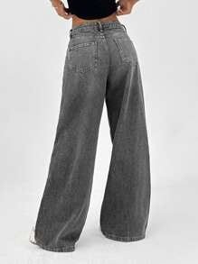 SHEIN Cottnline LOW RISE WIDELEG FIT DARK GREY Y2K STYLE JEAN - Dark Grey - View 2
