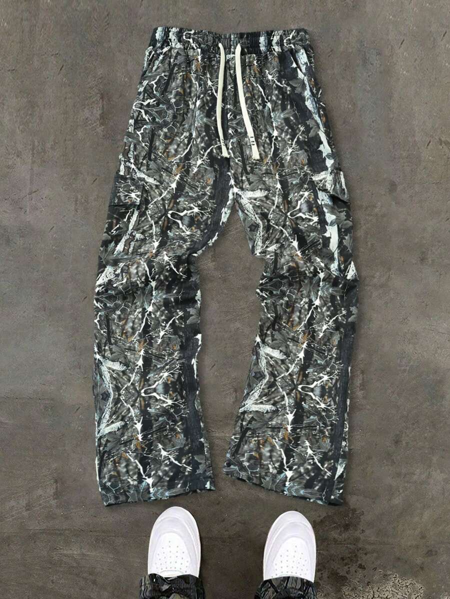 Manfinity EMRG Men's Drawstring Waist Branch Print Cargo Casual Pants - Multicolor - View 1