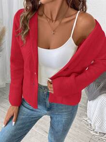 SHEIN LUNE 女士纯色正面纽扣休闲长袖毛衣开衫新年衣服