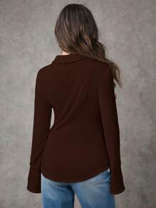 SHEIN BAE 女士春/秋/冬纯白色休闲百搭针织纽扣长袖衬衫/上衣