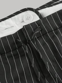 SHEIN MOD Plus Size Women Black Striped Suit Pants, High-Waisted Trousers - Black - View 3