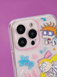 Nick 90s | SHEIN 卡通人物与字母印花半透明粉色手机壳 - 淺粉色 - 查看 3