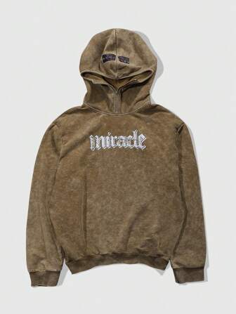Street Life Sudadera con capucha de manga larga con estampado de letra lavada para hombre, corte holgado, otoño