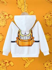 GARFIELD | SHEIN 年轻男孩创意卡通印花连帽落肩宽松运动衫