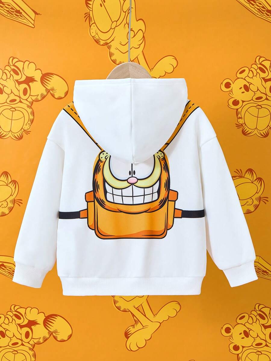 GARFIELD | SHEIN 年轻男孩创意卡通印花连帽落肩宽松运动衫