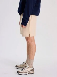 Musero Men Basic Plain Style Jersey Sweat Shorts Elasticated Waistband Autumn Winter Wardrobe Capsule - Apricot - View 3