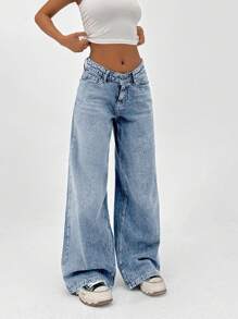 CasuGlow LOW RISE WIDELEG FIT DARK GREY Y2K STYLE JEAN - Light Wash - View 3