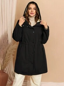EMERY ROSE Abrigo casual de talla grande con botones delanteros de felpa, mangas largas y plisado para mujer, ideal para el otoño y el Día de Acción de Gracias