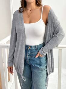 SHEIN Essnce 2pcs Plus Size Plain Casual Long Sleeve Jacket Set