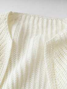 Lyrianda Plus Size Ribbed Knit Bow Decor Cardigan Sweater For Women, Long Sleeve, For Winter - White - View 3