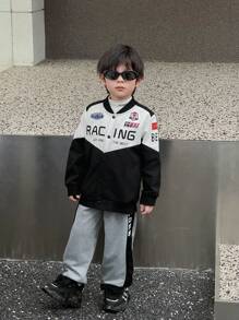 SHEIN Jachetă de modă cu imprimeu casual pentru băiat tânăr, potrivită pentru ținuta zilnică, școală, ieșiri și sezonul de toamnă/iarnă