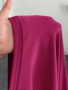 Slaydiva Plus Size V-Neck Straight Shoulder Basic Ribbed Knit Top, Suitable For Spring, Summer, Autumn And Winter, Pink