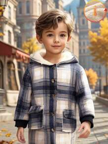 Young Boy Casual Comfortable Brushed Plaid Loose Hooded Zip-Up Padded Long Jacket, With Big Pockets, Ribbed Cuff Design, Suitable For Street Fashion Everyday Wear, Warm Lining, Fit For Autumn And Winter - Multicolor - View 6
