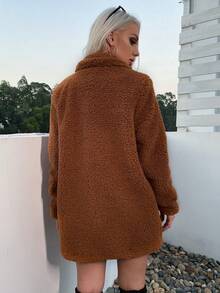 Eilly Bazar Double Button Teddy Coat - Coffee Brown - View 2