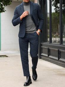 Calvornis 男士休闲亮片翻领西装外套和裤子两件套西装套装，秋季服装 - 彩色 - 查看 5