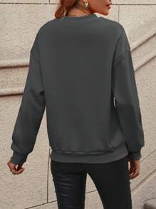 SHEIN Clasi Letter Embroidery Round Neck Casual Versatile Long Sleeve Sweatshirt Pullover Fall - Grey - View 2