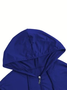 Plus Size Women's Zip Up Hoodie & Jogger Set - Lightweight Workout Outfit With Thumb Holes (Sizes 1X-5X) - 藍色 - 查看 4