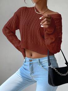 Chiquease Women Solid Color V-Neck Long Sleeve Pullover Sweater, Autumn/Winter Knit Pullover Fall - Rust Brown - View 3