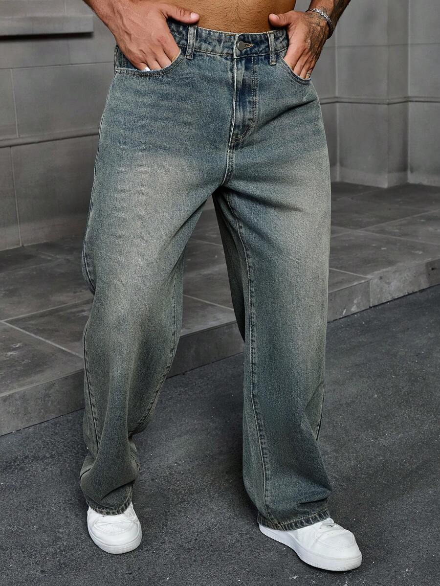 Manfinity Homme 男士休闲水洗低腰直筒宽松牛仔裤