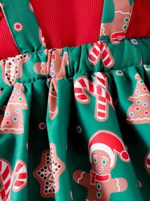 2pcs Infant Baby Girls Ruffled Floral Long Sleeve Bodysuit & Overalls Dress Set With Matching Bow Hairband, Autumn - Red - View 4