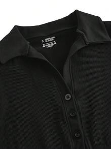 Easithlete 无缝连体裤瑜伽/垂直条纹 3D 效果/纽扣设计/健身运动/户外运动跑步 - 黑色 - 查看 4