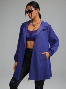 Innovista 女士纯色连帽全拉链常规夹克，户外外套 - 藍色 - 查看 17